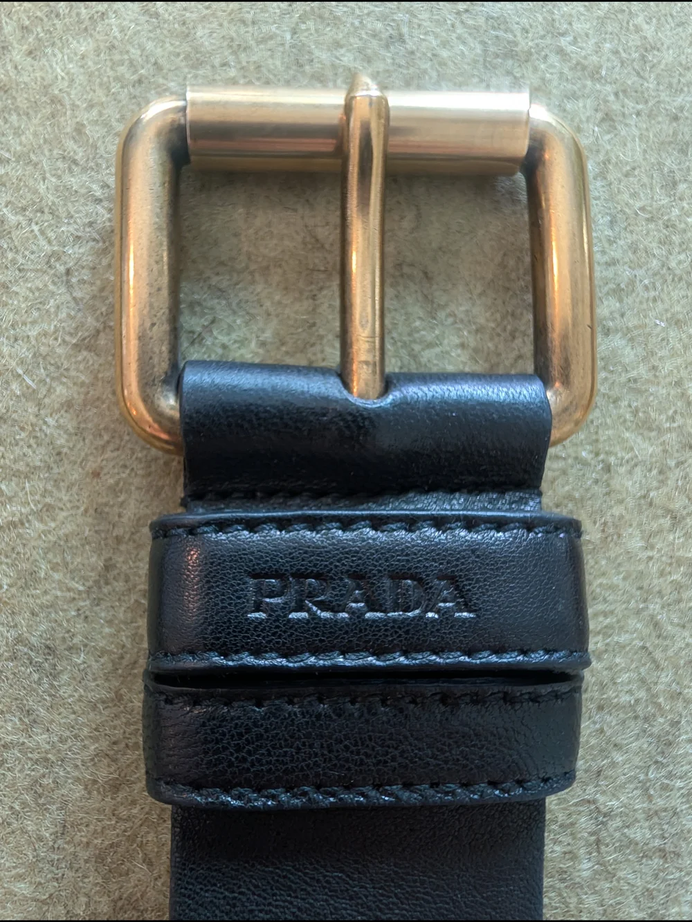 PRADA Women's Black Leather Studded Belt with Gold Buckle